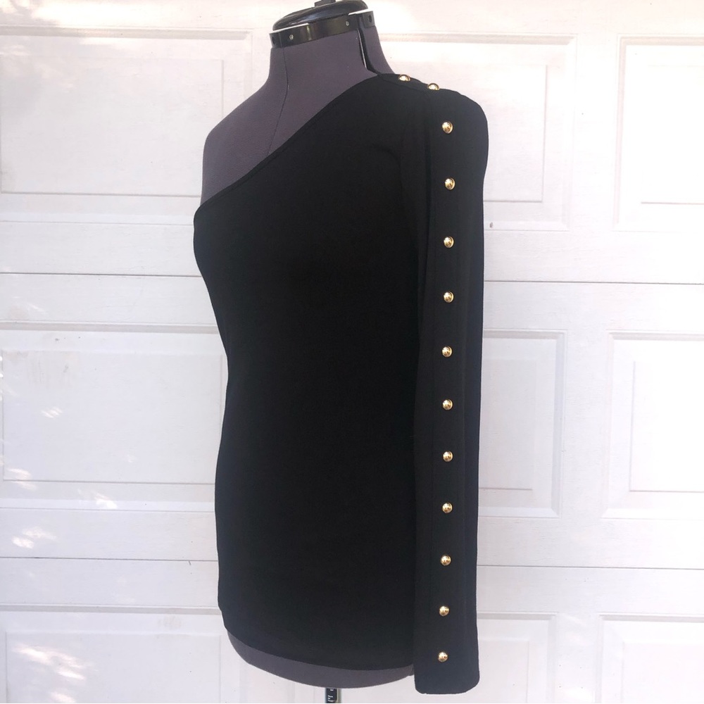WHBM • NWT One Shoulder Blouse with Gold Metal Studs, Medium